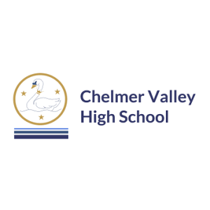 Chelmer Valley High School logo, featuring a swan in a gold circle with four stars